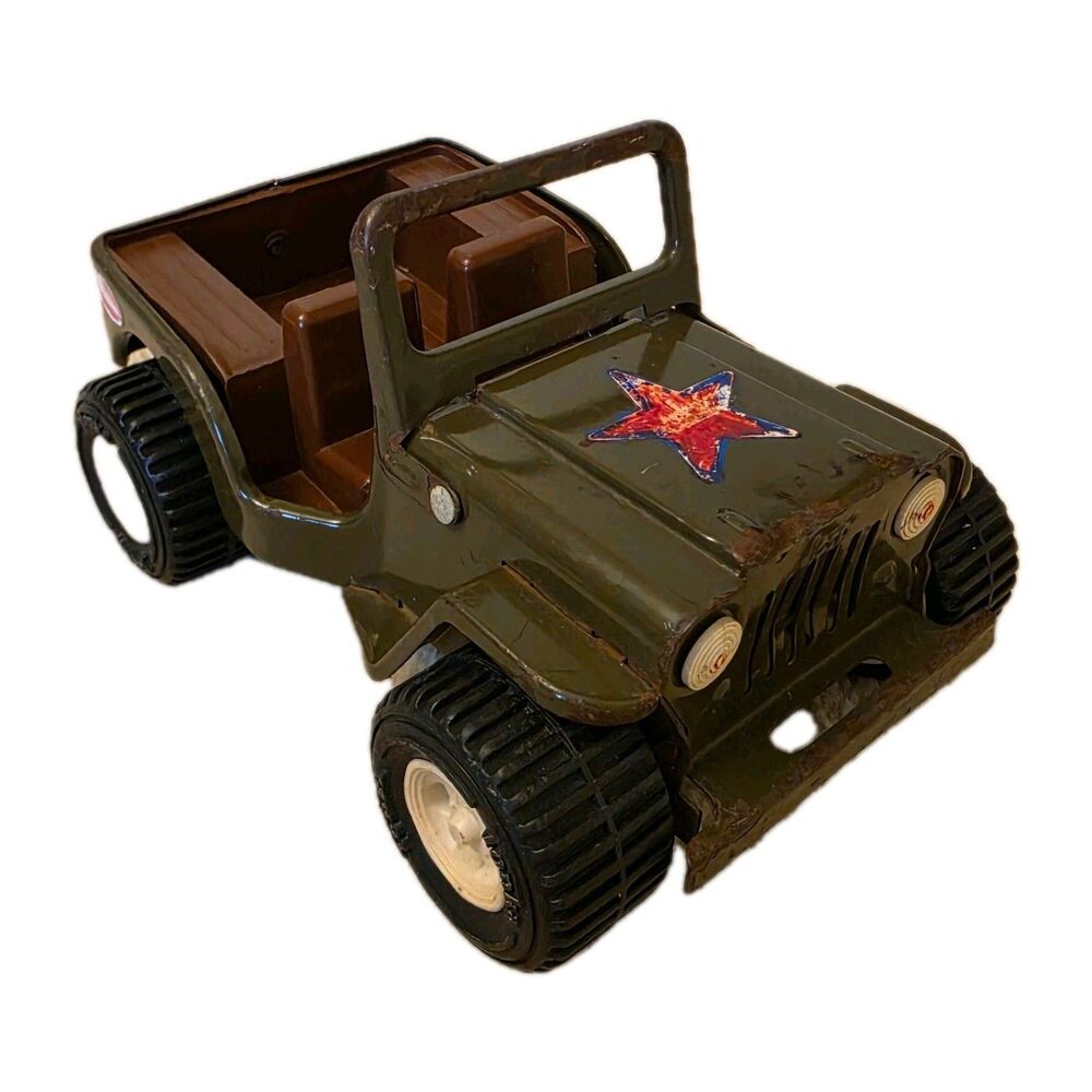 Vintage Tonka Toys Pressed Steel Green Army Jeep Single Star